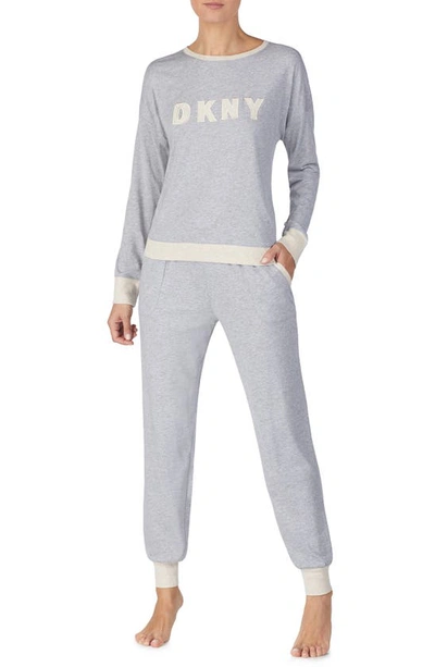 Shop Dkny Logo Pajamas Set In Grey Heather