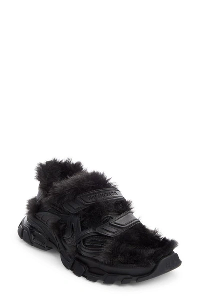 Shop Balenciaga Track Faux Fur Lined Sandal In Black
