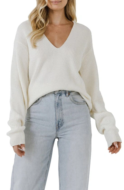 Endless Rose V-neckline Long Sleeve Sweater In Cream