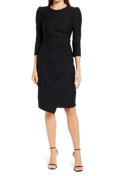 Harper Rose Pleat Asymmetric Long Sleeve Sheath Dress In Black