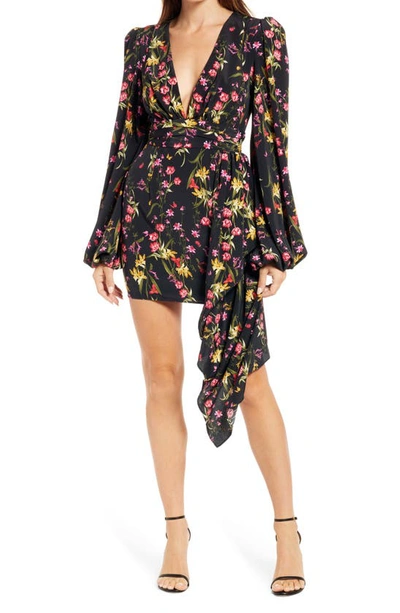 Shop Katie May Sleepless Nights Floral Long Sleeve Cocktail Dress In Black/ Coral