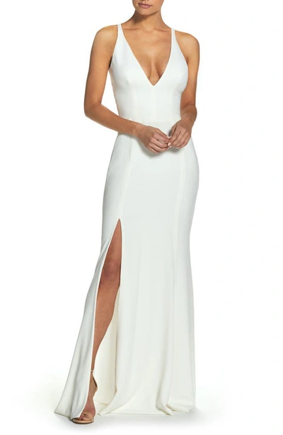 Shop Dress The Population Iris Slit Crepe Gown In Off White