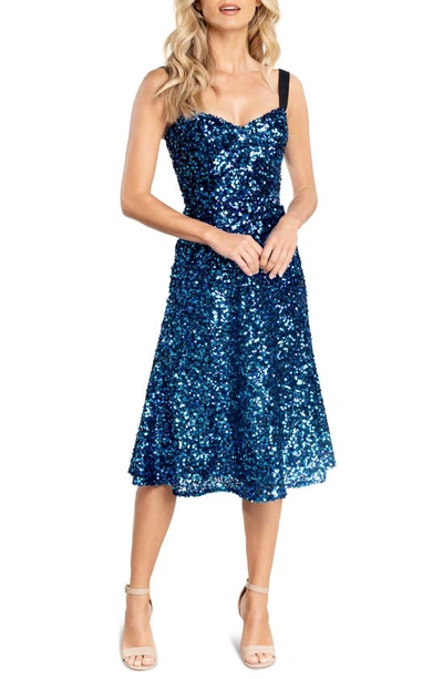 Shop Dress The Population Elena Sequin Fit & Flare Dress In Cobalt Multi