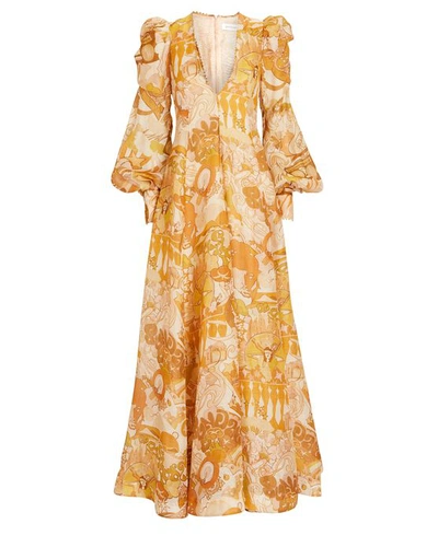 Shop Zimmermann Tempo Puff Sleeve Collage Gown In Multi