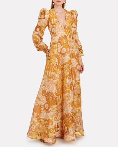 Shop Zimmermann Tempo Puff Sleeve Collage Gown In Multi