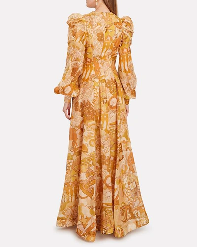 Shop Zimmermann Tempo Puff Sleeve Collage Gown In Multi