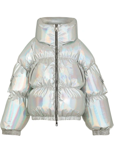 Shop Dolce & Gabbana Holographic-effect Padded Jacket In Silver