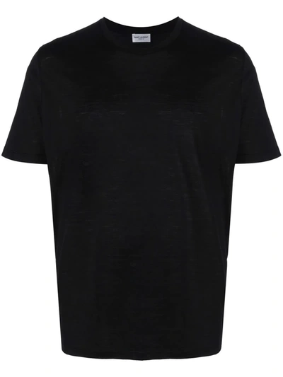 Shop Saint Laurent Embroidered Logo T-shirt In Schwarz