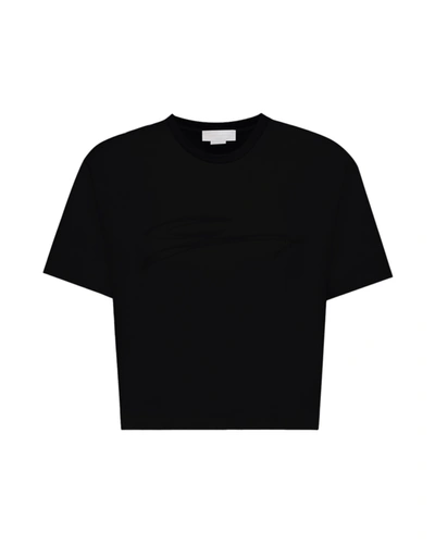 Shop Genny Black Cropped  Logo-print T-shirt