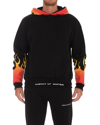 Shop Vision Of Super Shaded Flames Hoodie In Black