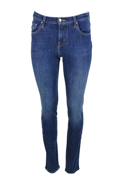 Shop Jacob Cohen Stretch Denim Trousers With Regular Waist And Zip Closure