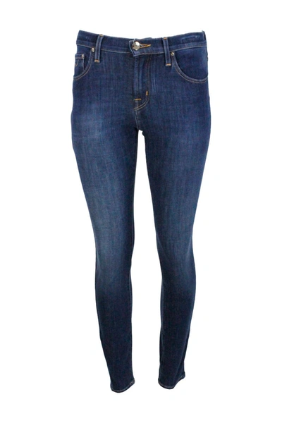 Shop Jacob Cohen Stretch Denim Trousers With Regular Waist And Ankle Length With Zip Closure