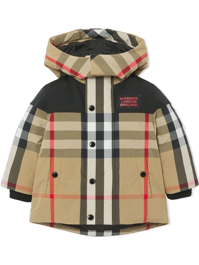 Shop Burberry Detachable Hood Check Jacket In Neutrals