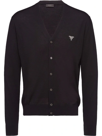 Shop Prada Superfine Knitted Cardigan In Black