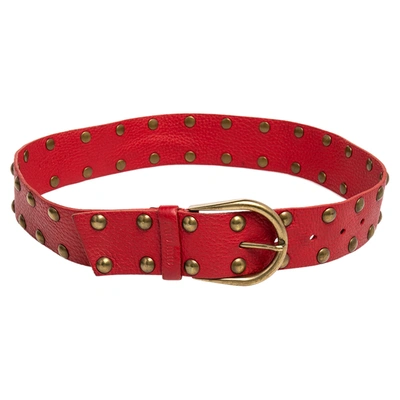 Pre-owned Miu Miu Red Leather Studded Belt 75