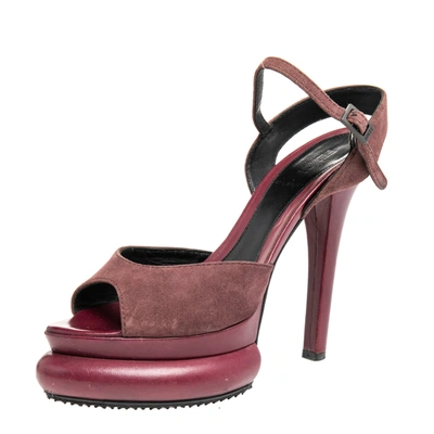 Pre-owned Fendi Burgundy Suede Platform Ankle Strap Sandals Size 37