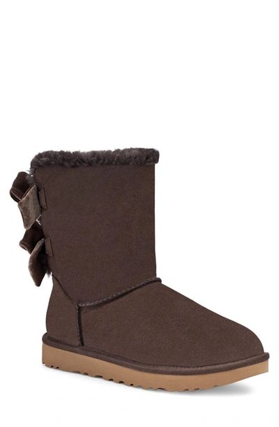 Shop Ugg Bailey Bow Velvet Ribbon Faux Fur Lined Boot In Chocolate