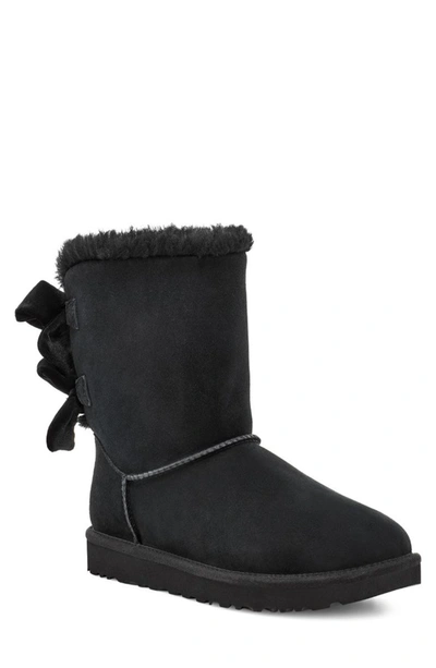 Shop Ugg Bailey Bow Velvet Ribbon Faux Fur Lined Boot In Black
