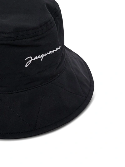 Shop Jacquemus Le Bob Picchu Cotton Hat With Logo In Black