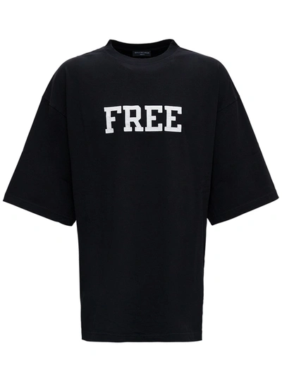 Shop Balenciaga Free Black Jersey T-shirt In White/black