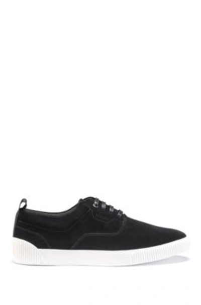 Shop Hugo Suede Trainers With Branded Tape In Black