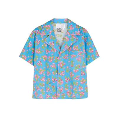 Shop Natasha Zinko Floral-print Cotton Pyjama Shirt In Blue