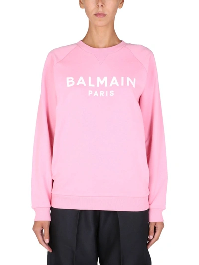 Shop Balmain Crew Neck Sweatshirt In Pink