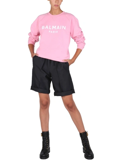 Shop Balmain Crew Neck Sweatshirt In Pink
