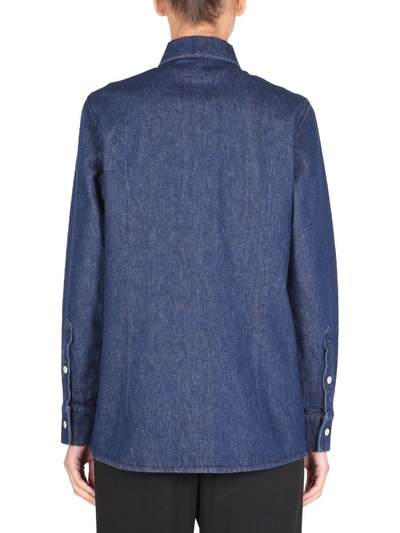 Shop Raf Simons Shirt Jacket With Logo Patch In Blue