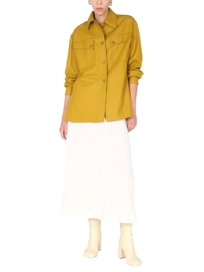 Shop Alberta Ferretti Shirt Jacket With Logo Buttons In Yellow