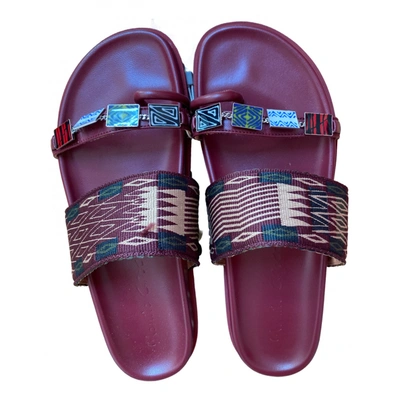 Pre-owned Manila Grace Leather Mules In Burgundy