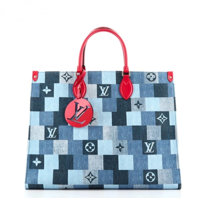 Onthego leather handbag Louis Vuitton Blue in Leather - 36291161