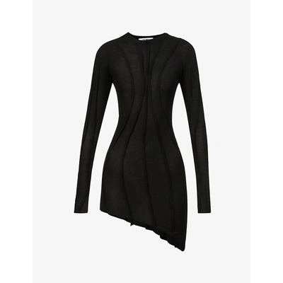 Shop Sami Miro Vintage Womens Black Asymmetric Long-sleeved Upcycled-jersey Mini Dress Xs
