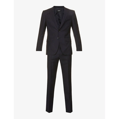 Shop Hugo Boss Boss Mens Dark Blue Slim-fit Single-breasted Wool Suit