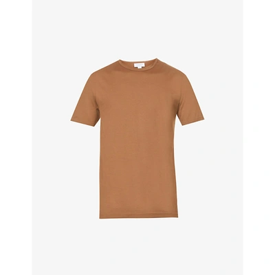 Shop Sunspel Mens Mushroom Classic-fit Crewneck Cotton-jersey T-shirt Xl