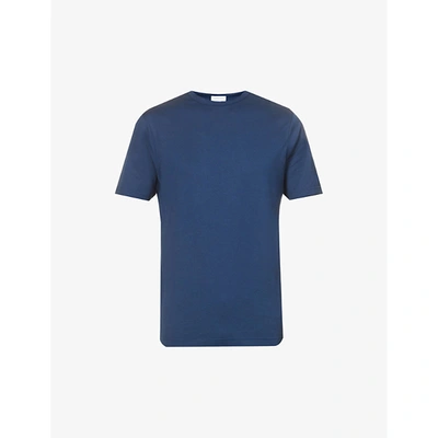 Shop Sunspel Mens Marine Blue Classic-fit Crewneck Cotton-jersey T-shirt Xl