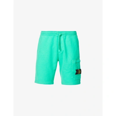 Shop Stone Island Mens Green Brand-patch Cotton-jersey Shorts S