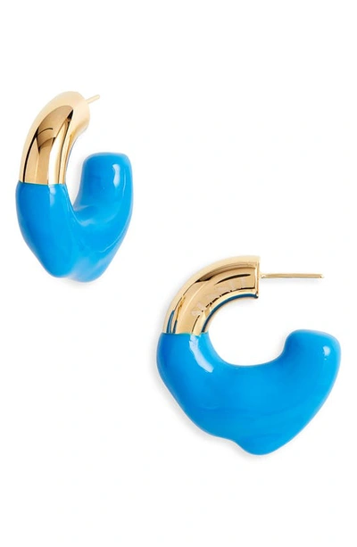 Shop Sunnei Small Rubberized Hoop Earrings In Blue/ Gold