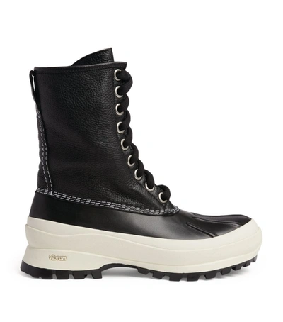Shop Jil Sander Leather Hiking Boots In Black