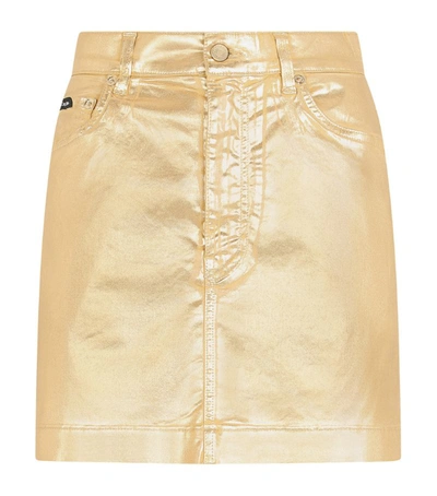 Shop Dolce & Gabbana Metallic Denim Skirt In Multi