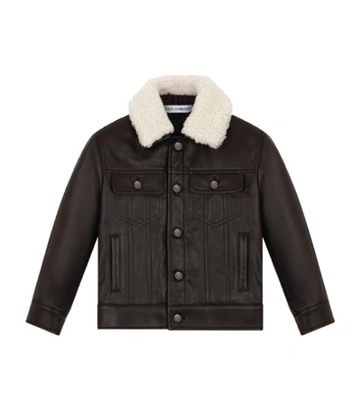 Shop Dolce & Gabbana Kids Leather Jacket (8-12 Years) In Multi