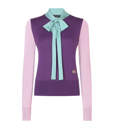 Shop Dolce & Gabbana Silk Pussybow Sweater In Multi