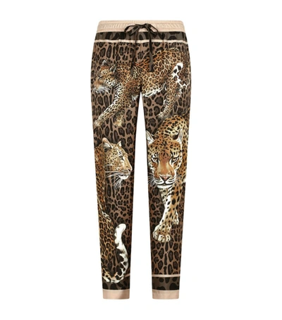 Shop Dolce & Gabbana Silk Leopard Print Sweatpants In Multi