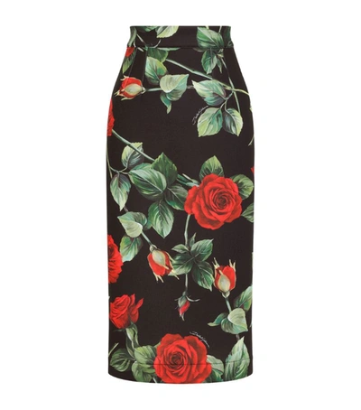 Shop Dolce & Gabbana Rose Print Midi Skirt In Multi