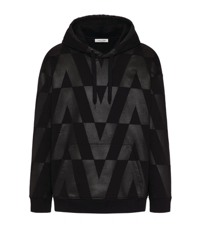 Shop Valentino Contrast Logo Hoodie In Black