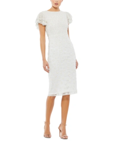 Shop Mac Duggal Women's Flounce Sleeve Midi Dress In White