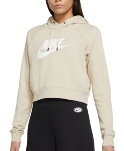 Shop Nike Women's Sportswear Essential Cropped Hoodie In Rattan/white