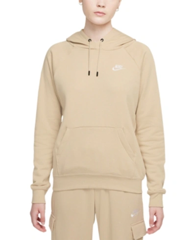 Shop Nike Women's Sportswear Essential Fleece Hoodie In Rattan/white
