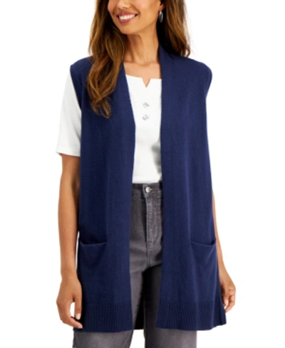 Shop Karen Scott Solid Duster Vest, Created For Macy's In Intrepid Blue