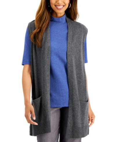 Shop Karen Scott Solid Duster Vest, Created For Macy's In Charcoal Heather